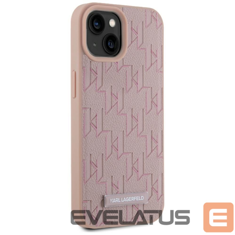 Kitos prekės Karl Lagerfeld Karl Lagerfeld Leather Monogram Metal Logo MagSafe iPhone 15 Case - Pink