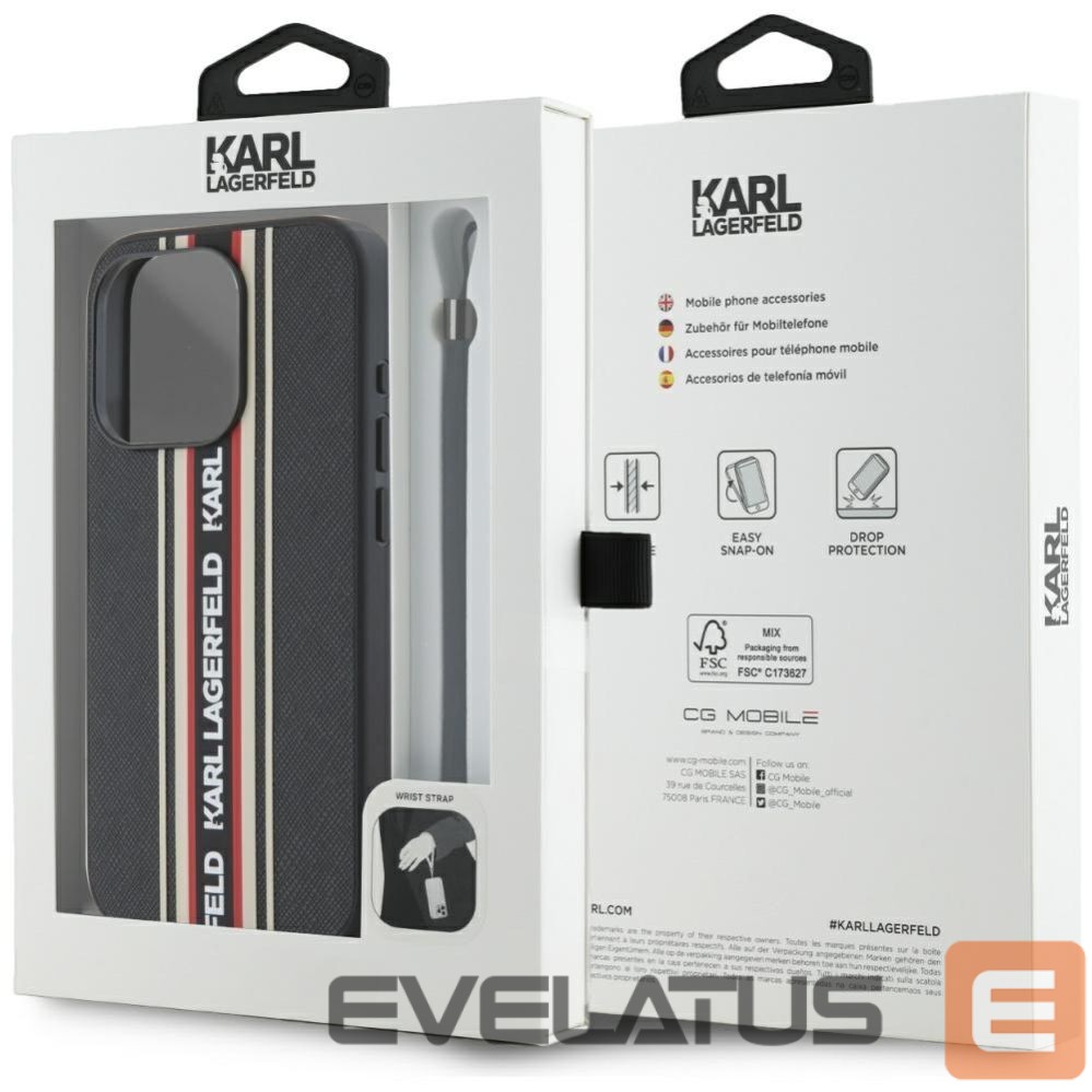 Kitos prekės Karl Lagerfeld Karl Lagerfeld Saffiano Athleisure Stripes Cord iPhone 15 Pro Case - Red