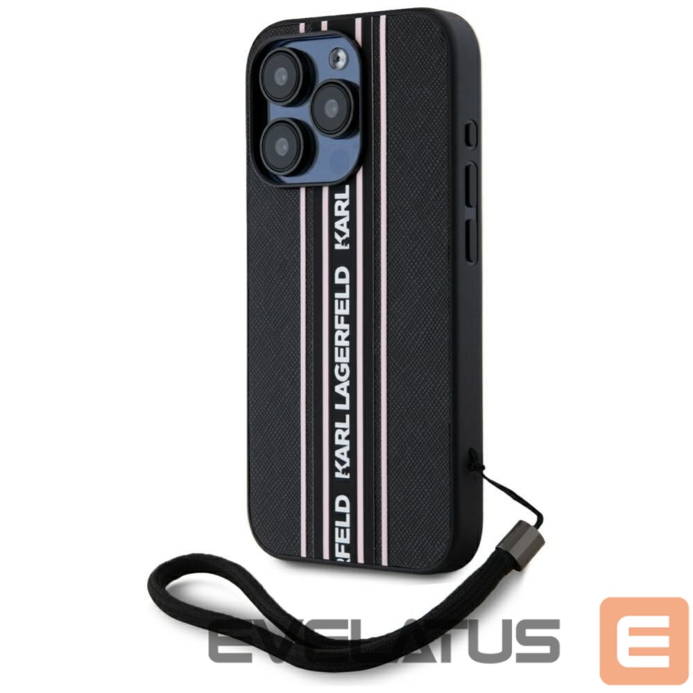 Kitos prekės Karl Lagerfeld Karl Lagerfeld Saffiano Athleisure Stripes Cord iPhone 15 Pro Max Case - Pink
