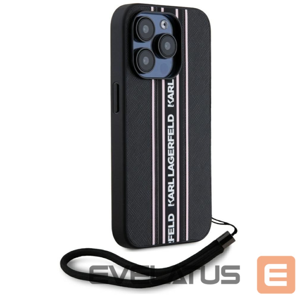 Kitos prekės Karl Lagerfeld Karl Lagerfeld Saffiano Athleisure Stripes Cord iPhone 15 Pro Max Case - Pink