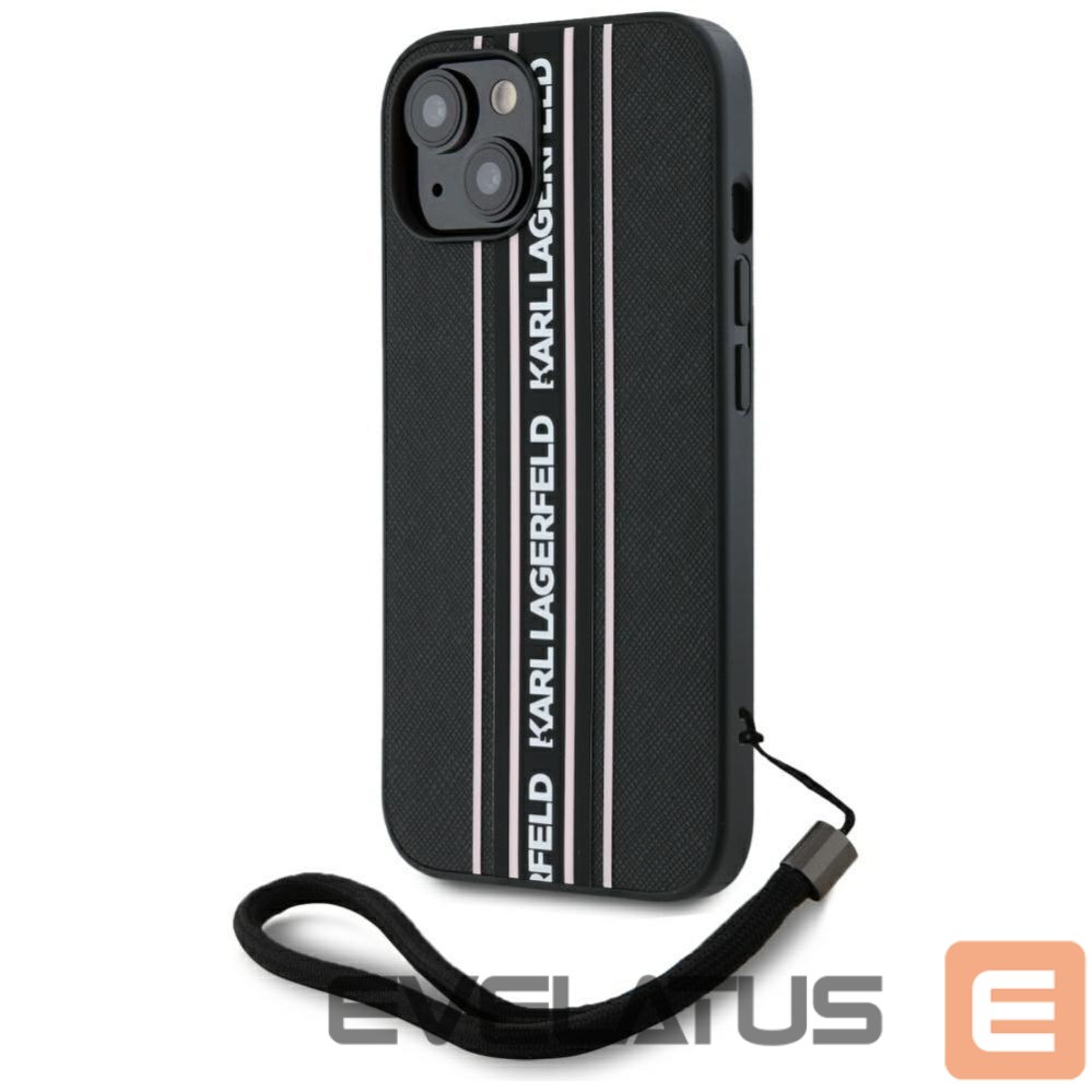 Kitos prekės Karl Lagerfeld Karl Lagerfeld Saffiano Athleisure Stripes Cord iPhone 15 Case - Pink