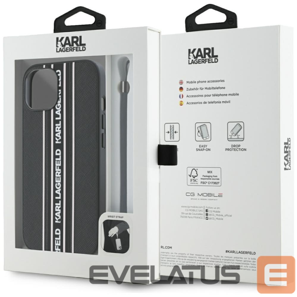 Kitos prekės Karl Lagerfeld Karl Lagerfeld Saffiano Athleisure Stripes Cord iPhone 15 Case - Pink