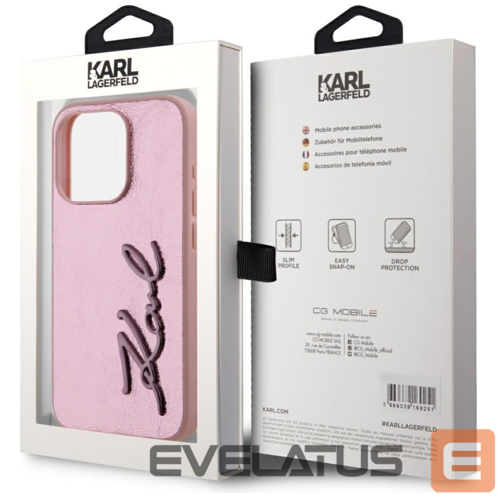 Kitos prekės Karl Lagerfeld Karl Lagerfeld Wrinkled Metal Signature iPhone 15 Pro Case - Pink