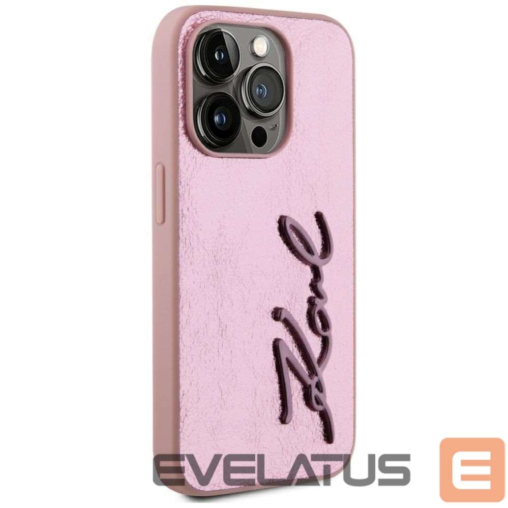 Kitos prekės Karl Lagerfeld Karl Lagerfeld Wrinkled Metal Signature iPhone 15 Pro Case - Pink