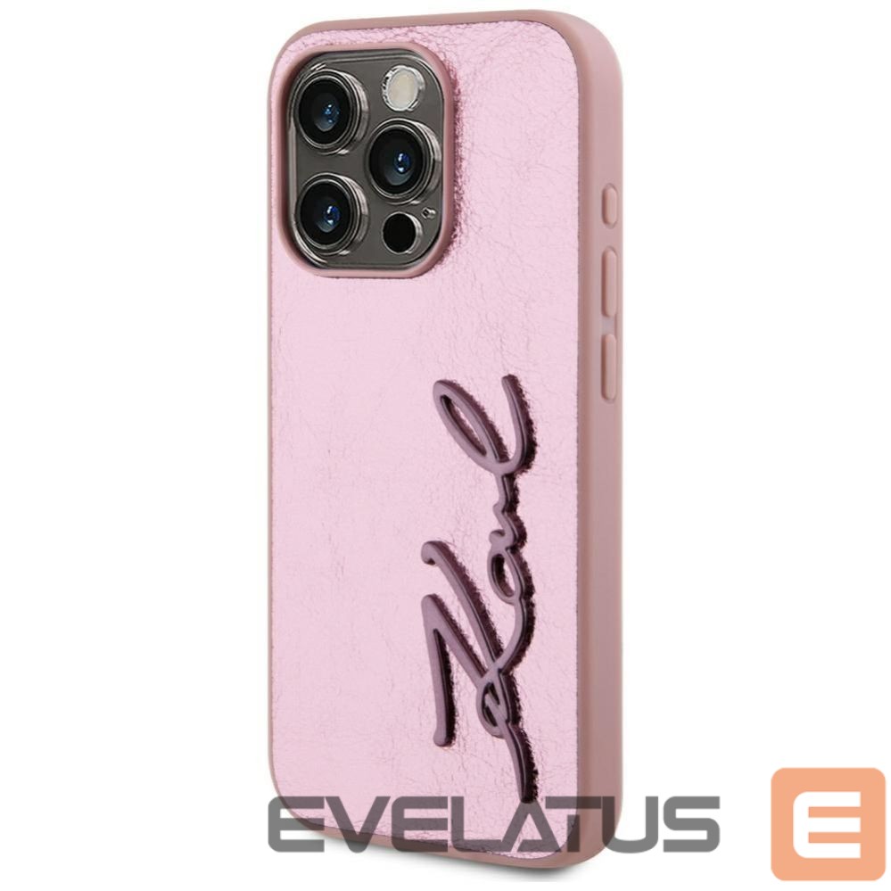 Kitos prekės Karl Lagerfeld Karl Lagerfeld Wrinkled Metal Signature iPhone 15 Pro Case - Pink
