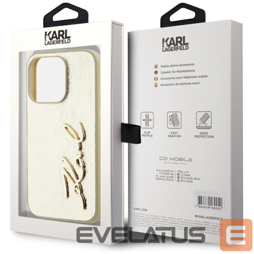 Kitos prekės Karl Lagerfeld Karl Lagerfeld Wrinkled Metal Signature iPhone 15 Pro Case - Gold