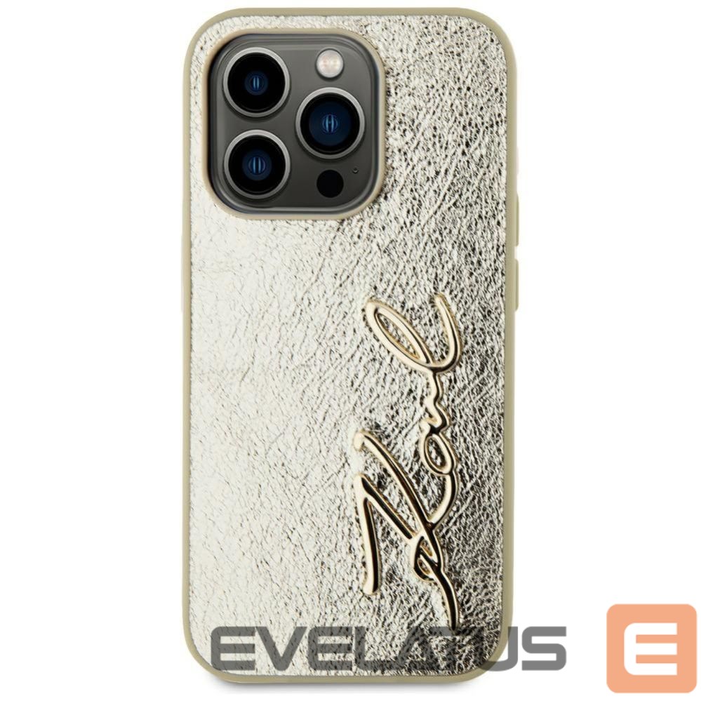 Kitos prekės Karl Lagerfeld Karl Lagerfeld Wrinkled Metal Signature iPhone 15 Pro Case - Gold