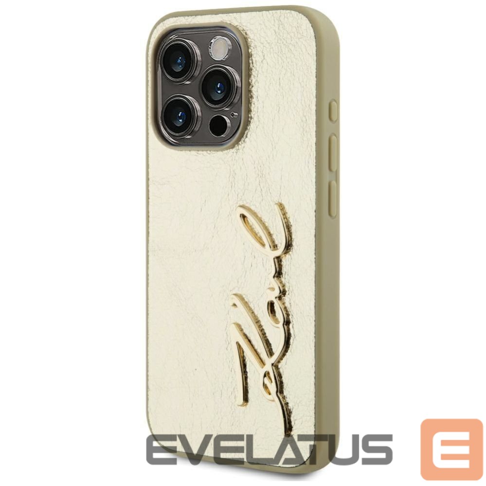 Kitos prekės Karl Lagerfeld Karl Lagerfeld Wrinkled Metal Signature iPhone 15 Pro Case - Gold