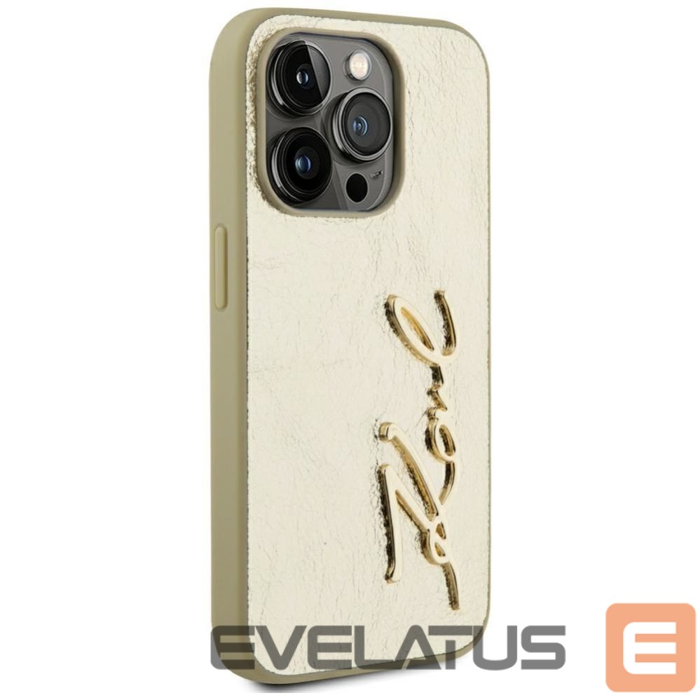 Kitos prekės Karl Lagerfeld Karl Lagerfeld Wrinkled Metal Signature iPhone 15 Pro Case - Gold