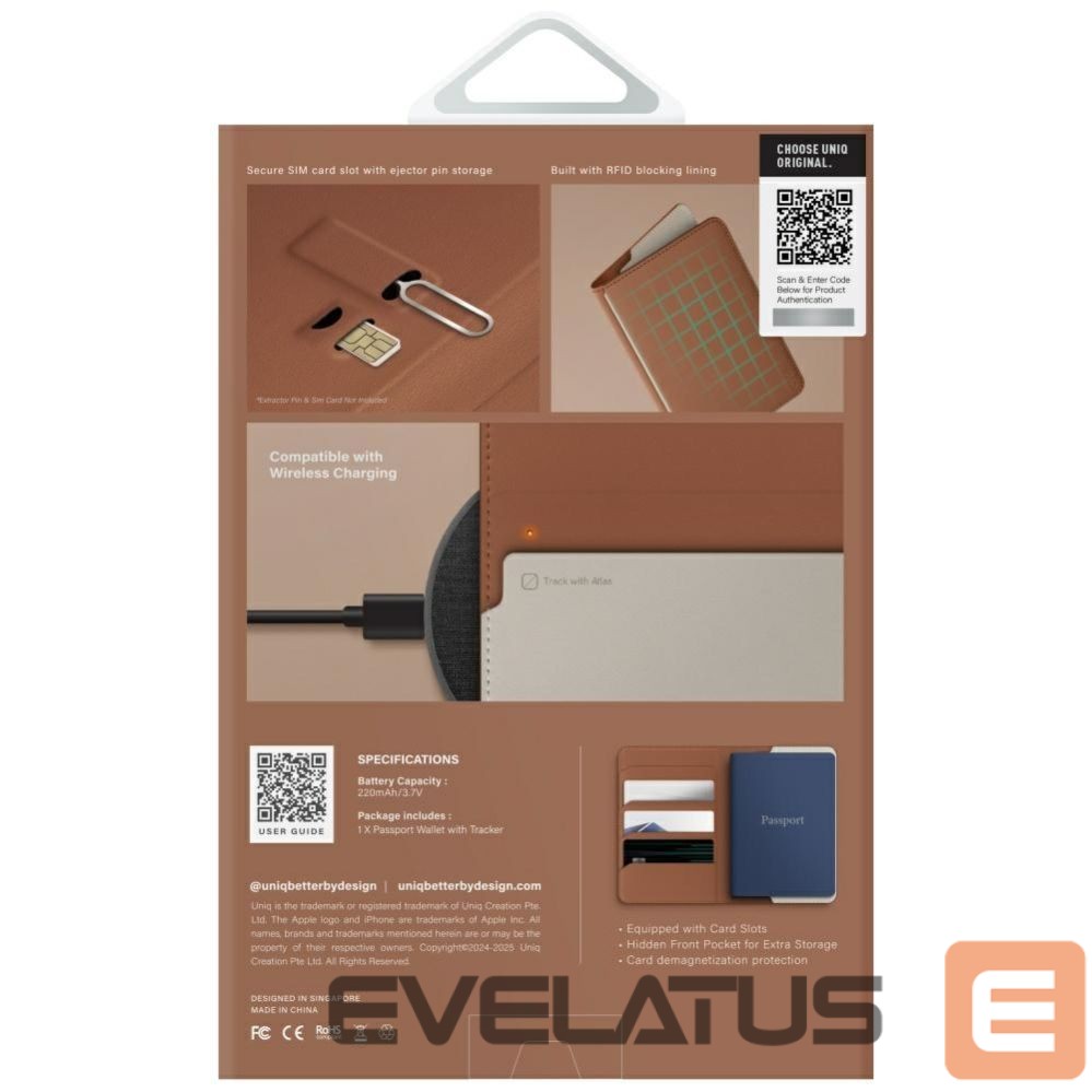 Kitos prekės UNIQ Uniq Belmont Passport Case with Apple Find My RFID Blocking Caramel Beige