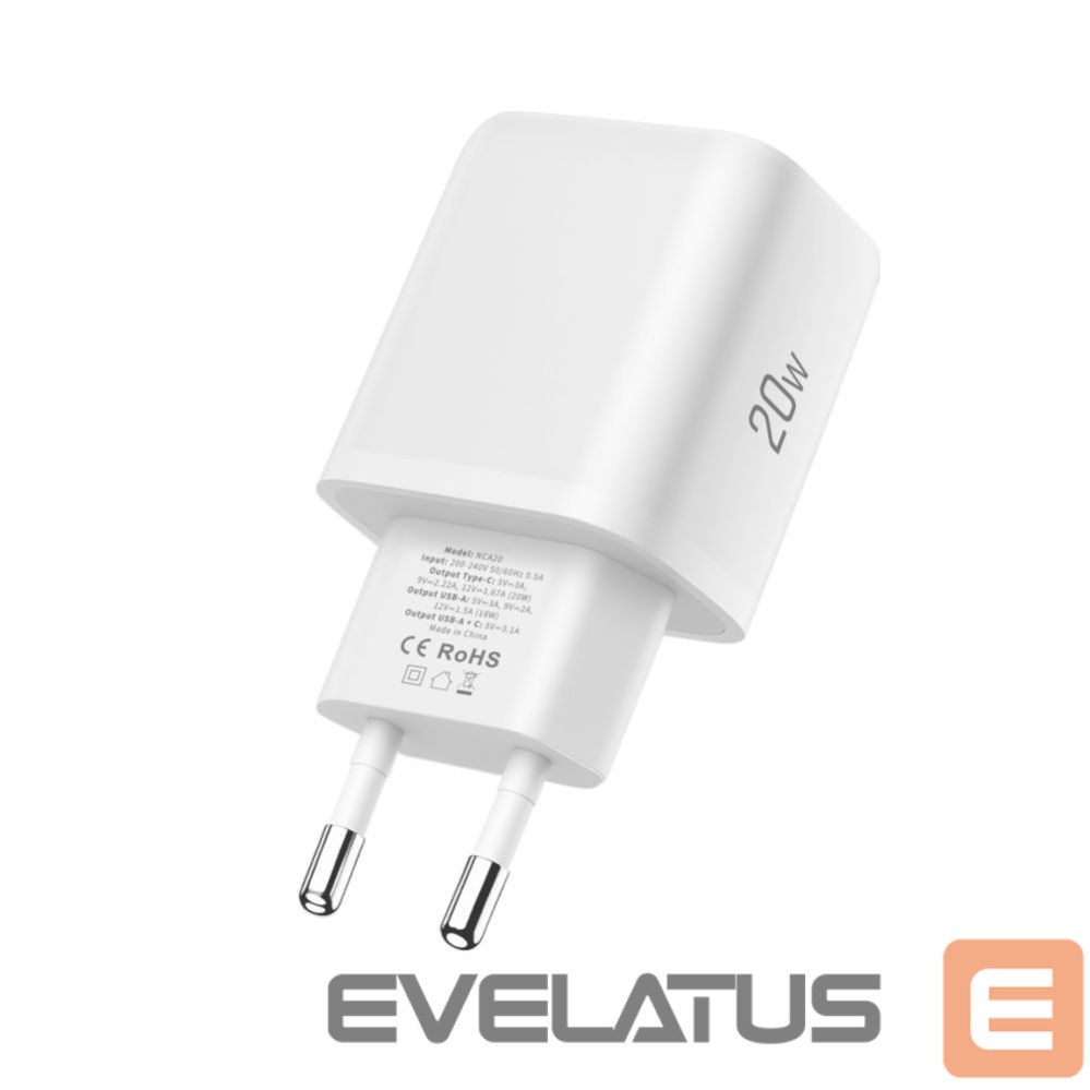 Kitos prekės Tech-Protect Tech-Protect NCA20 PD 20W QC3.0 USB-A / USB-C Wall Charger + USB-C / USB-C Cable 100cm - White
