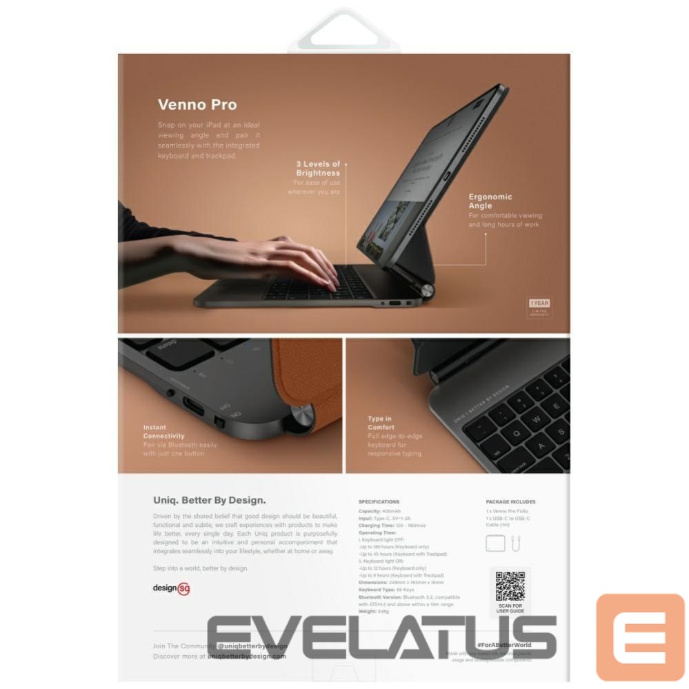Kitos prekės UNIQ Uniq Venno Pro Magnetic Smart Case with Keyboard for iPad 11" 2025 / iPad Air 11" 2024 / 2025 / iPad Pro 11" 2018 / 2020 / 2021 / 2022 / 2024 - Brown