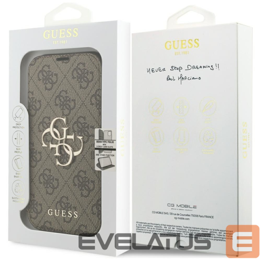 Kitos prekės Guess Guess Book 4G Metal Logo Case for iPhone 17 Pro - Brown