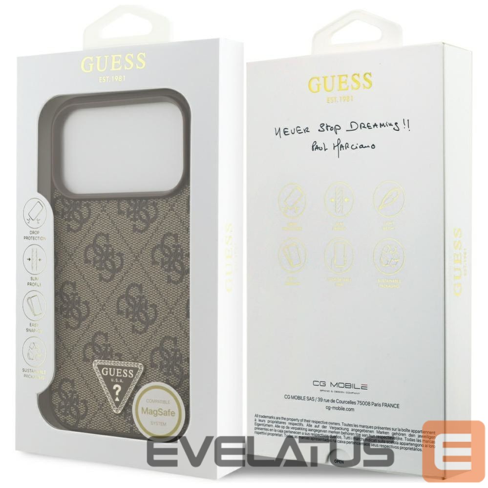 Kitos prekės Guess Guess Leather 4G Triangle Strass MagSafe Case for iPhone 17 Pro - Brown
