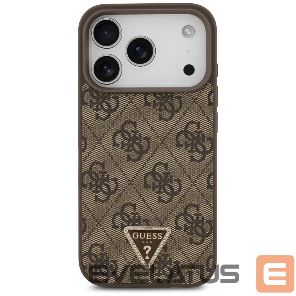 Kitos prekės Guess Guess Leather 4G Triangle Strass MagSafe Case for iPhone 17 Pro - Brown