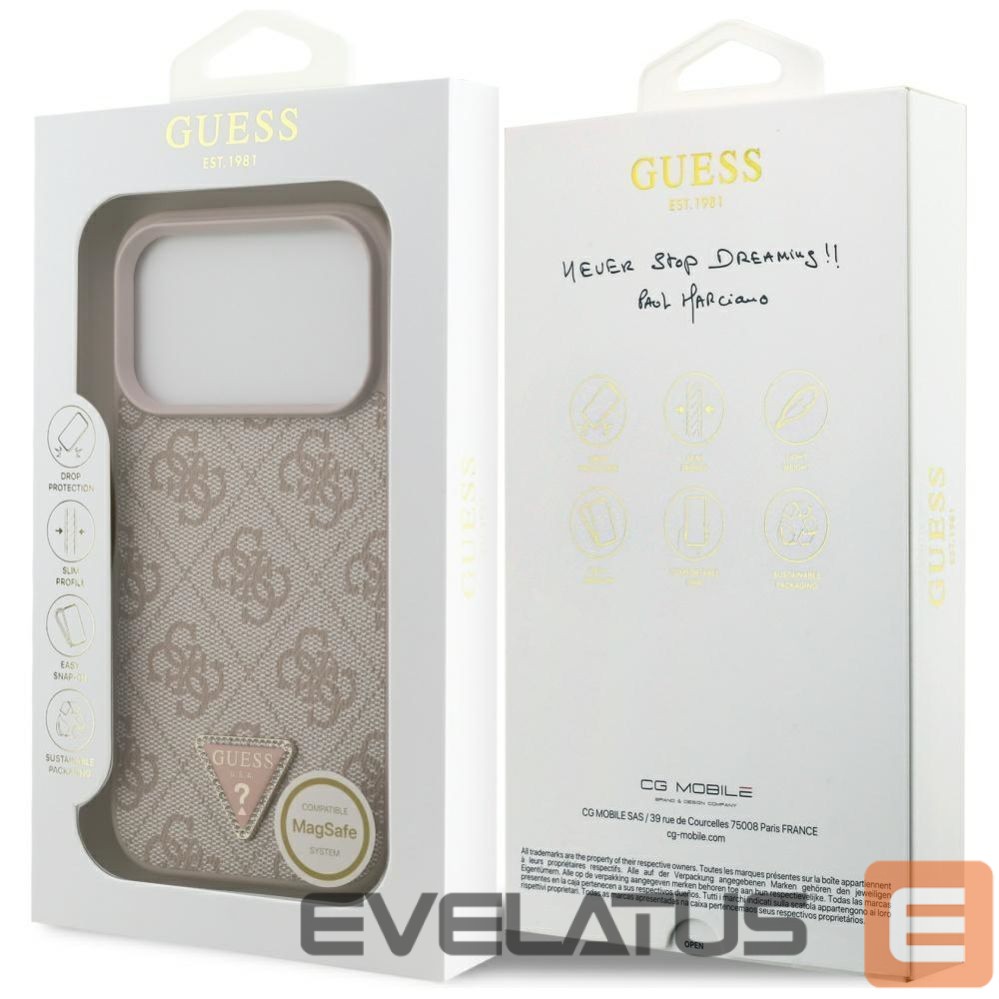 Kitos prekės Guess Guess Leather 4G Triangle Strass MagSafe Case for iPhone 17 Pro - Pink