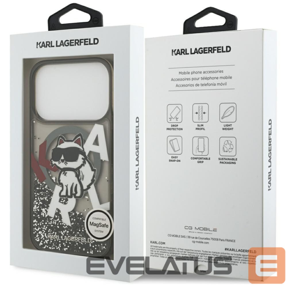 Kitos prekės Karl Lagerfeld Karl Lagerfeld Liquid Glitter Choupette Logo MagSafe Case for iPhone 17 Pro - Black