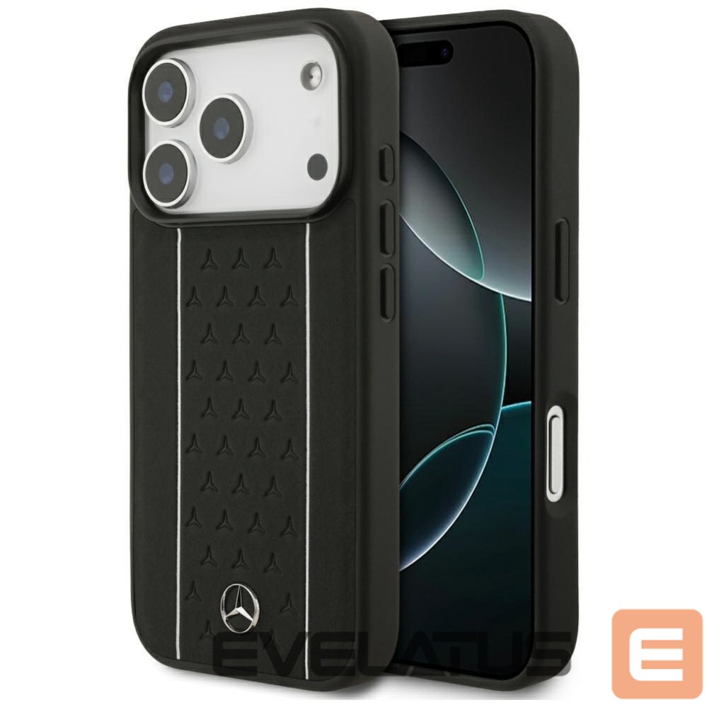 Kitos prekės Mercedes-Benz Mercedes Leather Star Pattern Stripes MagSafe Case for iPhone 17 Pro - Black