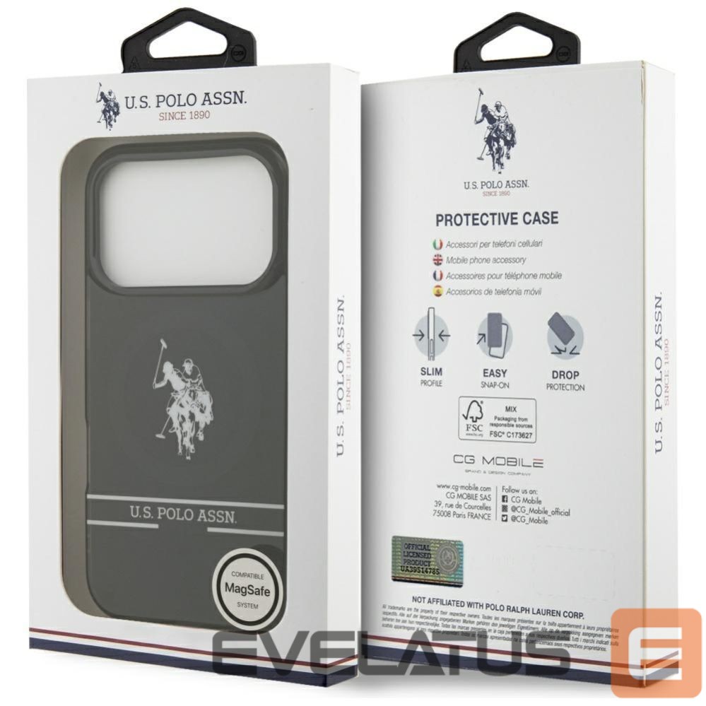 Kitos prekės U.S. Polo PU US Polo DH and Bottom Stripe Logo MagSafe Case for iPhone 17 Pro - Black