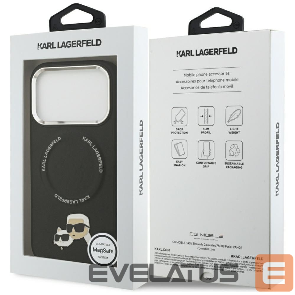 Kitos prekės Karl Lagerfeld Karl Lagerfeld Karl & Choupette Pins MagSafe Case for iPhone 17 Pro - Black