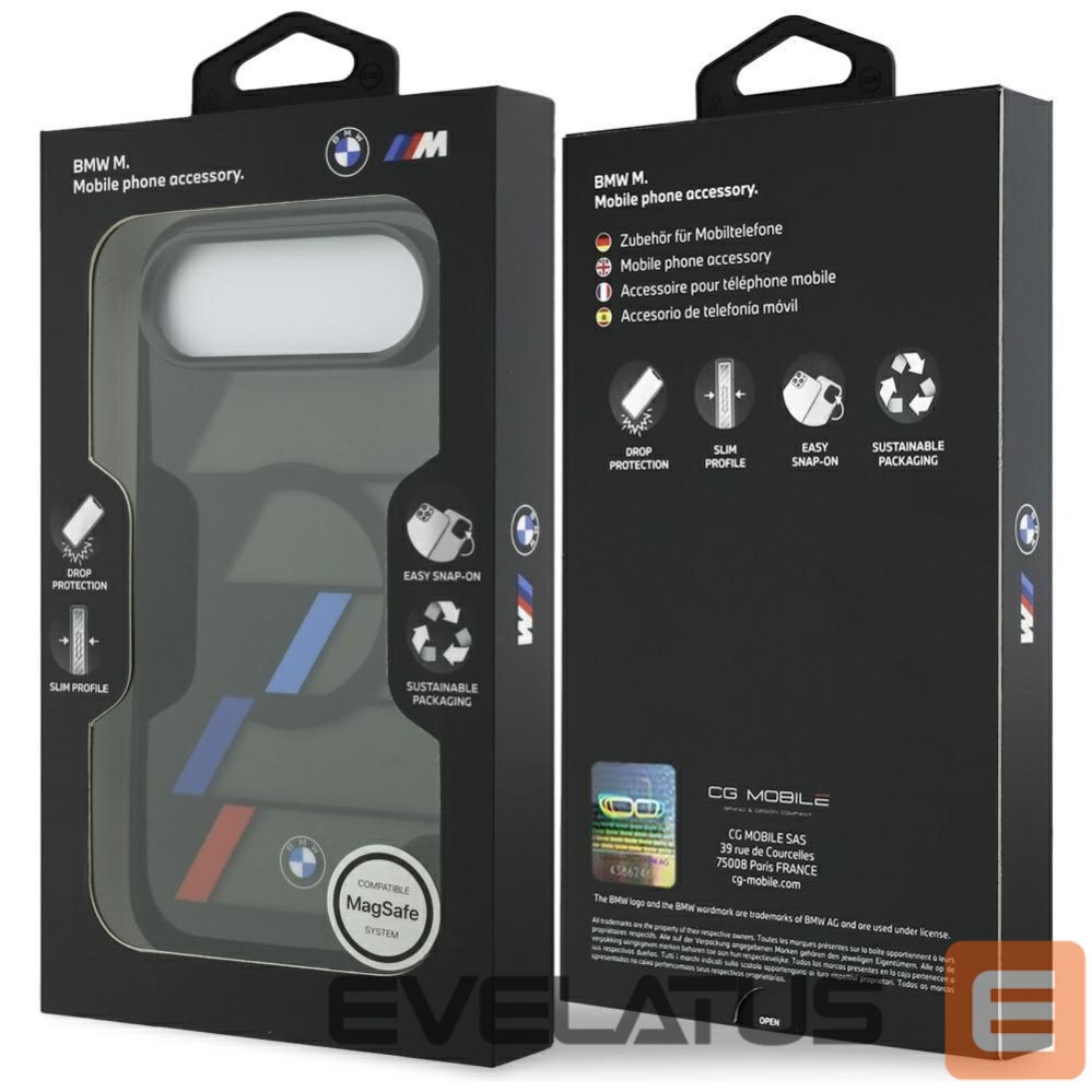 Kitos prekės BMW BMW M IML Metal Buttons Tricolor Lines MagSafe Case for iPhone Air - Black