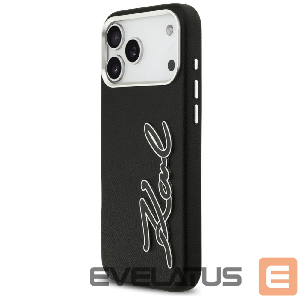 Kitos prekės Karl Lagerfeld Karl Lagerfeld FW Grained Signature Logo Case for iPhone 17 Pro Max - Black