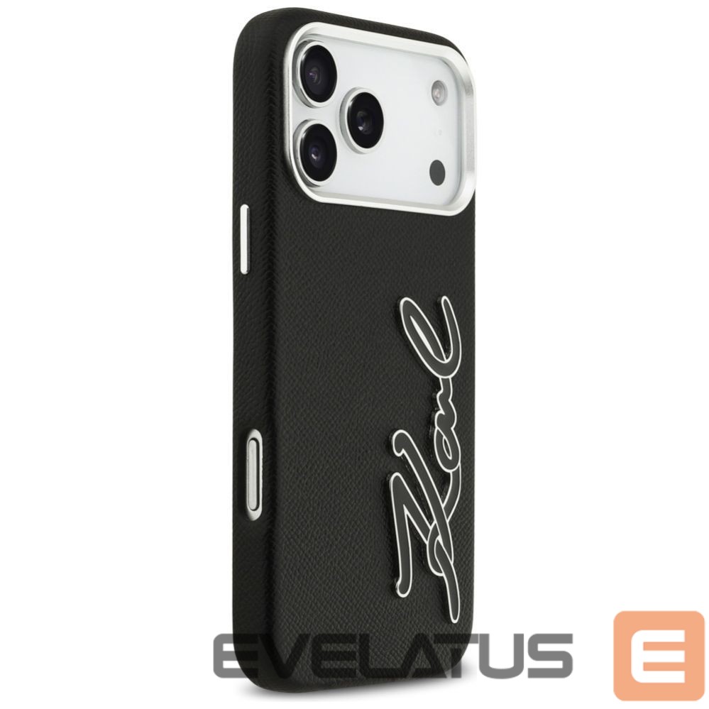 Kitos prekės Karl Lagerfeld Karl Lagerfeld FW Grained Signature Logo Case for iPhone 17 Pro Max - Black