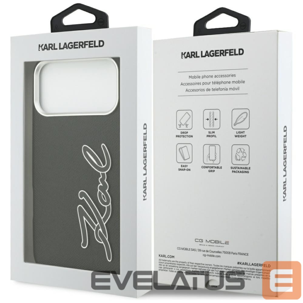 Kitos prekės Karl Lagerfeld Karl Lagerfeld FW Grained Signature Logo Case for iPhone 17 Pro Max - Black