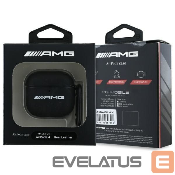 Kitos prekės Mercedes-Benz AMG Leather White Logo Case for AirPods 4 - Black / White