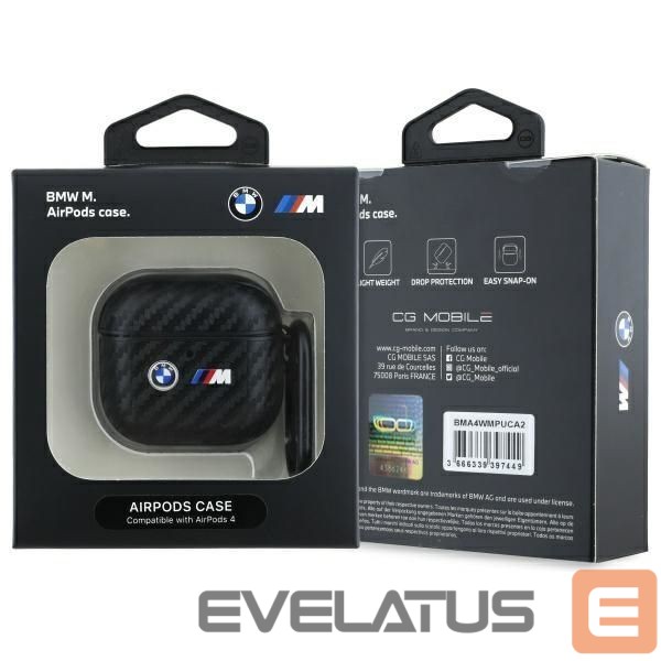 Kitos prekės BMW BMW Carbon Double Metal Logo Case for AirPods 4 - Black