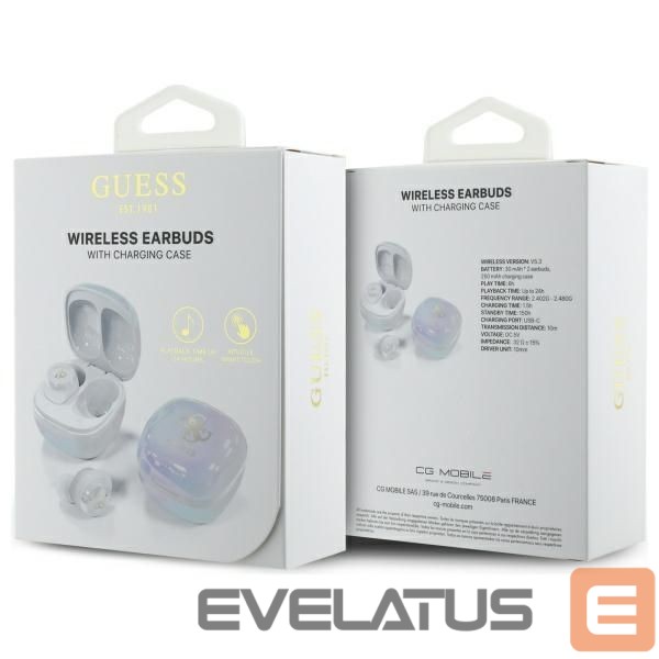 Kitos prekės Guess Guess Bluetooth headphones GUTWSJ144ESH TWS + docking station white/white Iridescent 4G Printed Logo