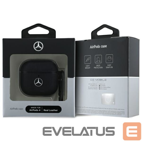 Kitos prekės Mercedes-Benz Mercedes MEA4CSLBK AirPods 4 cover black/black Leather Metal Logo