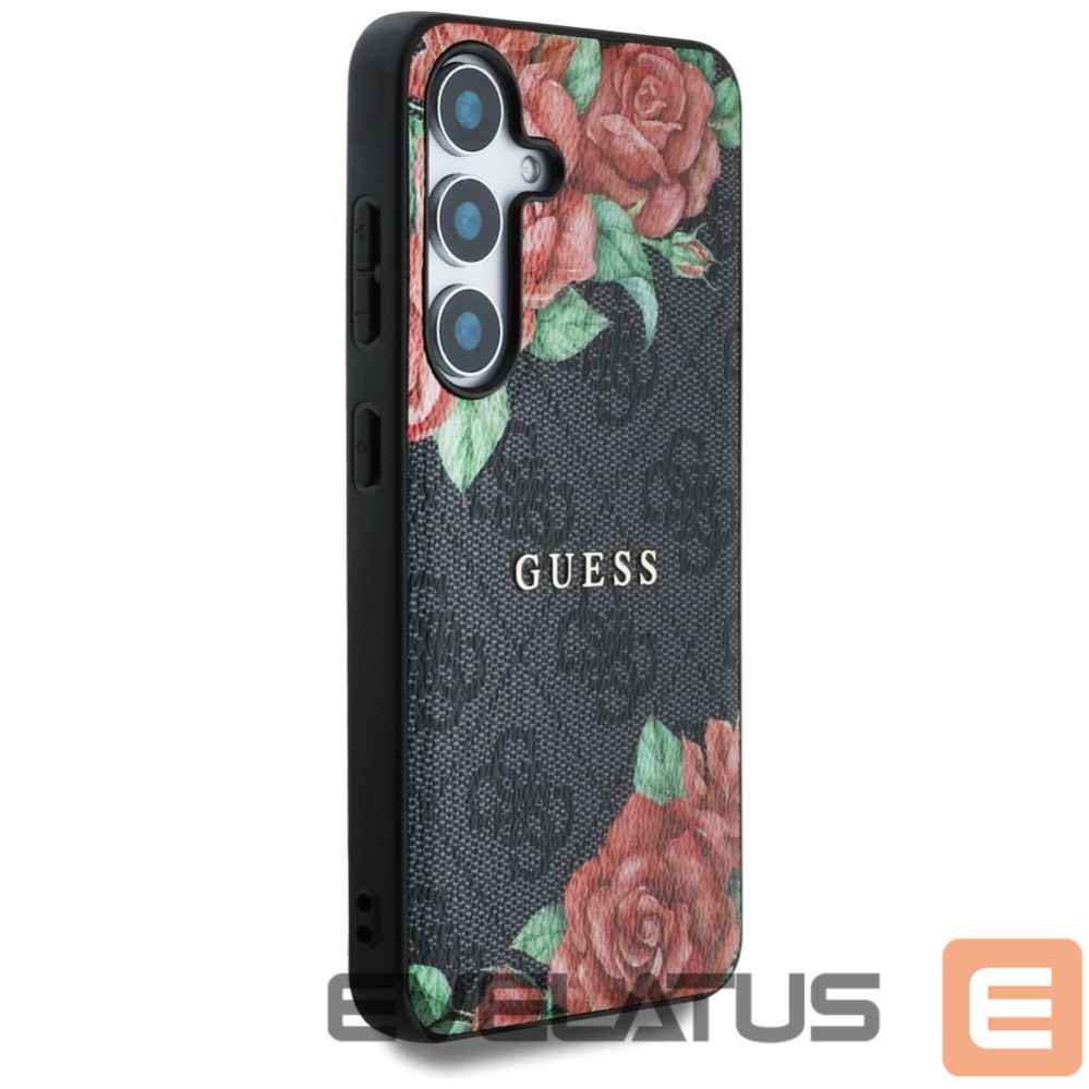 Kitos prekės Guess Guess Leather 4G Flowers Print Metal Classic Logo MagSafe Case for Samsung Galaxy S25 - Black