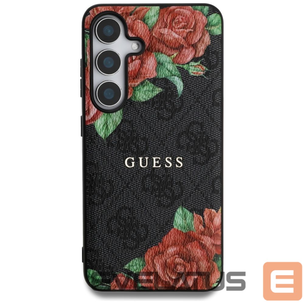 Kitos prekės Guess Guess Leather 4G Flowers Print Metal Classic Logo MagSafe Case for Samsung Galaxy S25 - Black