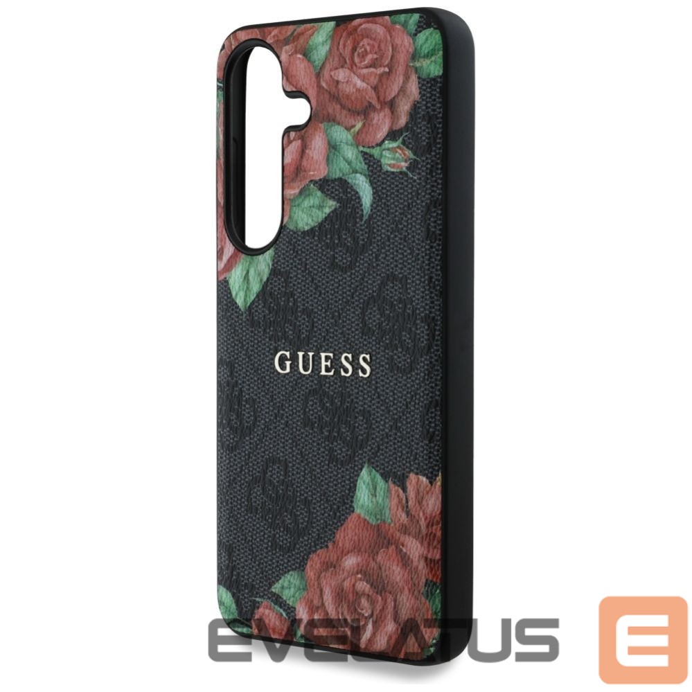 Kitos prekės Guess Guess Leather 4G Flowers Print Metal Classic Logo MagSafe Case for Samsung Galaxy S25 - Black
