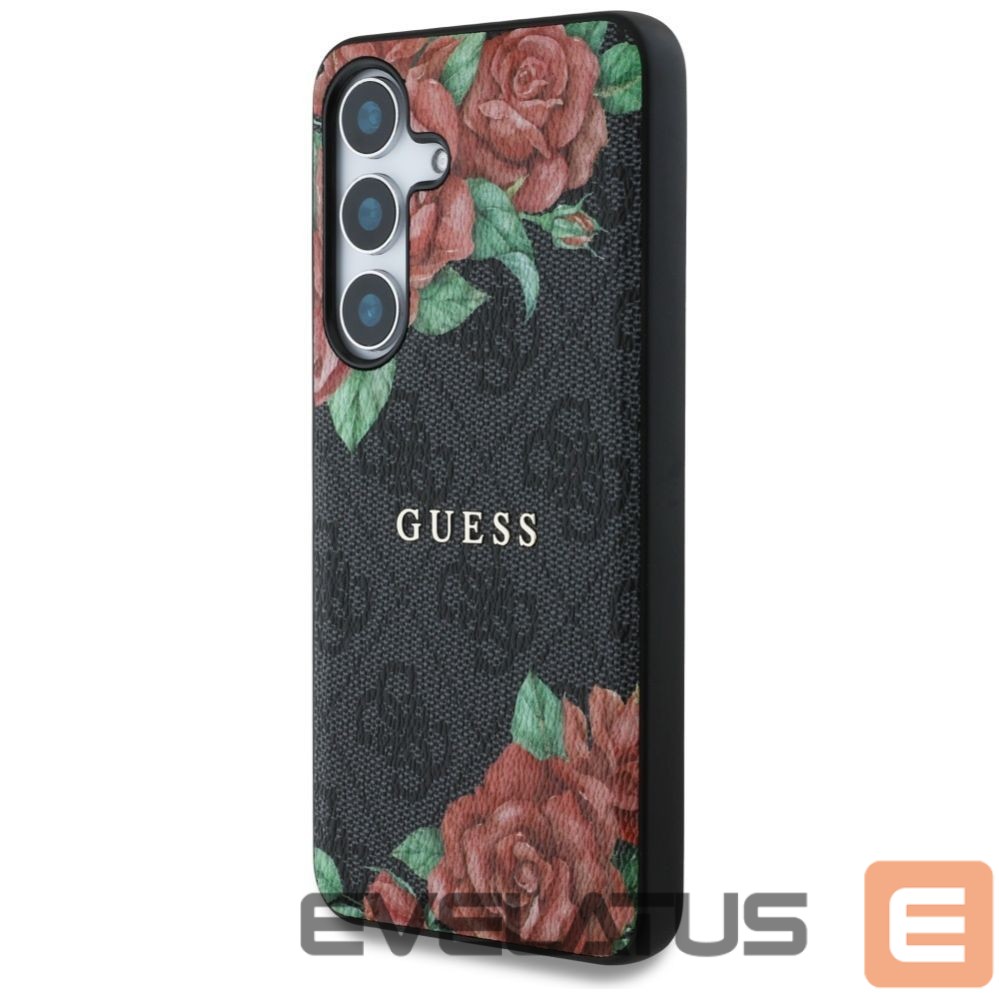 Kitos prekės Guess Guess Leather 4G Flowers Print Metal Classic Logo MagSafe Case for Samsung Galaxy S25 - Black