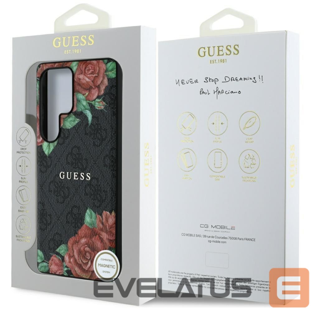 Kitos prekės Guess Guess Leather 4G Flowers Print Metal Classic Logo MagSafe Case for Samsung Galaxy S25 Ultra - Black