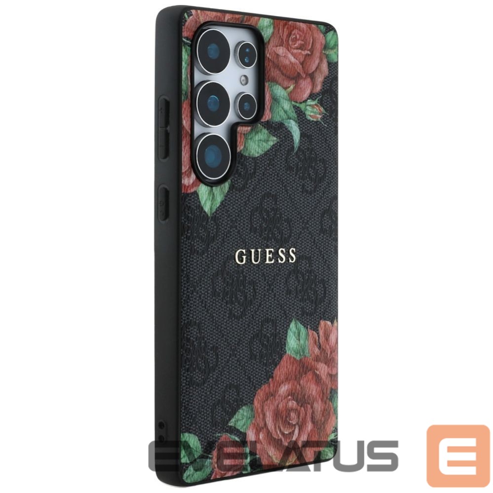 Kitos prekės Guess Guess Leather 4G Flowers Print Metal Classic Logo MagSafe Case for Samsung Galaxy S25 Ultra - Black