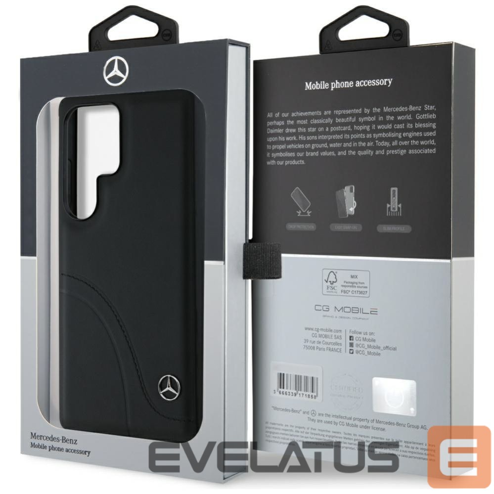 Kitos prekės Mercedes-Benz Mercedes Leather Curved Stitches Case for Samsung Galaxy S25 Ultra - Black
