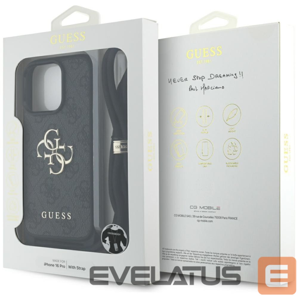 Kitos prekės Guess Guess 4G Big Logo Cord Stap Crossbody Case for iPhone 16 Pro Black