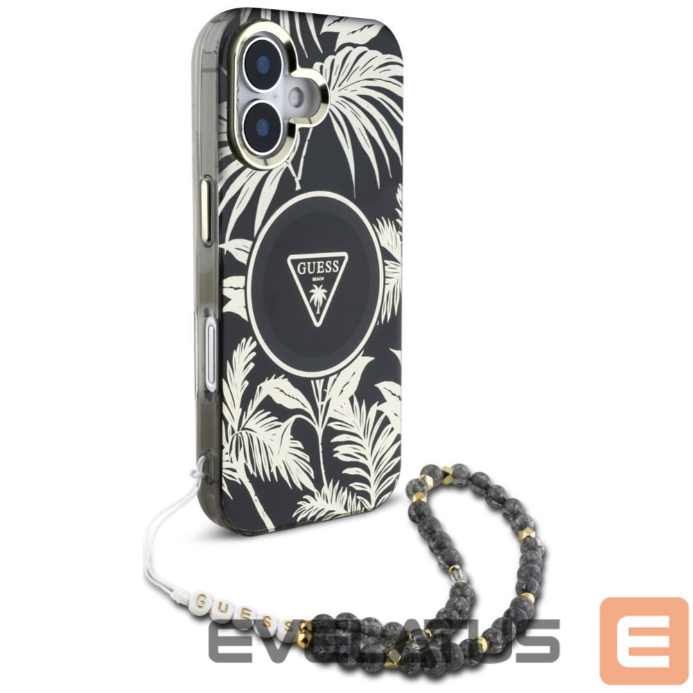 Kitos prekės Guess Guess Palm Trees Triangle Pearl Strap MagSafe case for iPhone 16 black