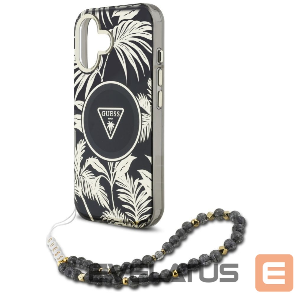 Kitos prekės Guess Guess Palm Trees Triangle Pearl Strap MagSafe case for iPhone 16 black