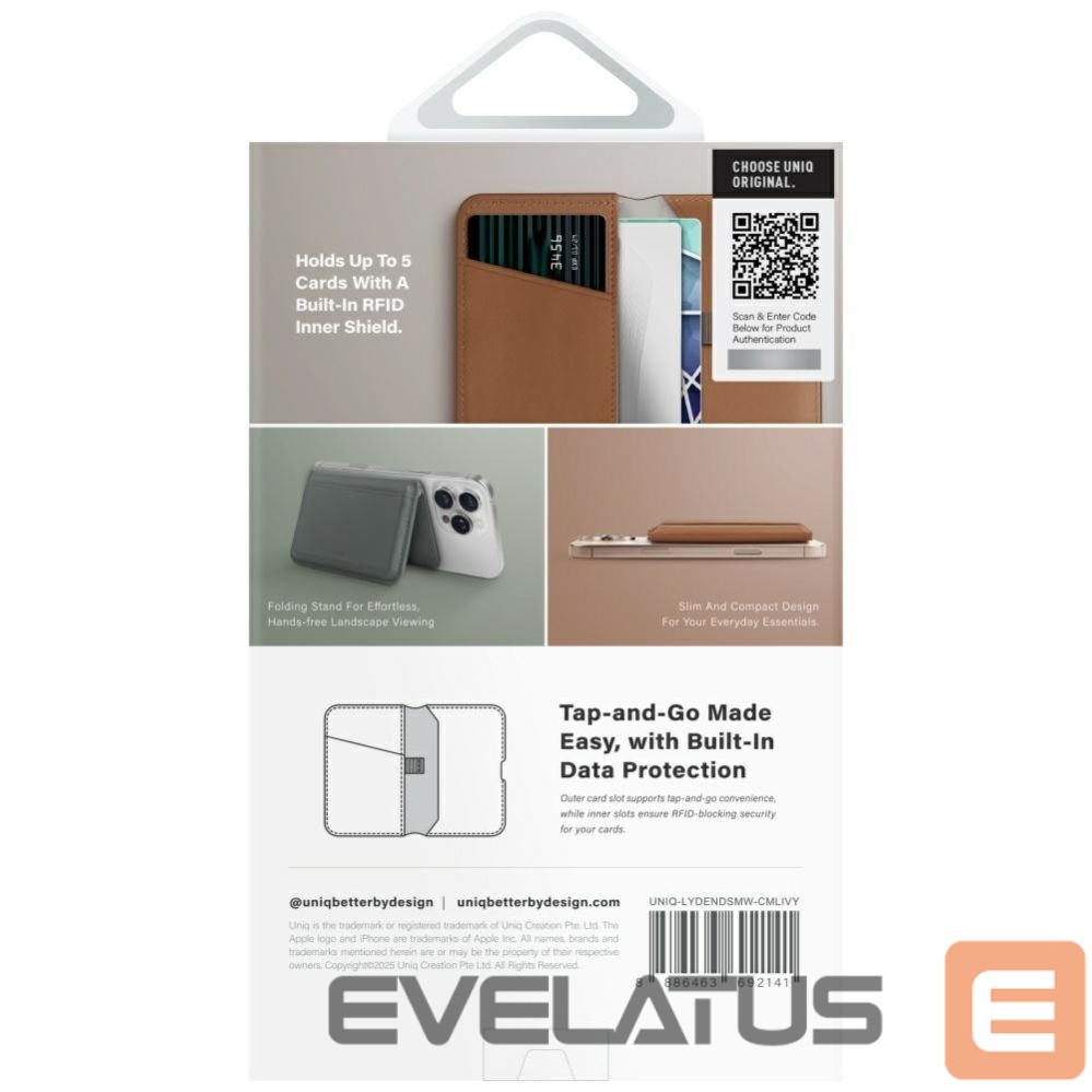 Kitos prekės UNIQ Uniq Lyden DS RFID Magnetic Wallet with Phone Stand - Brown