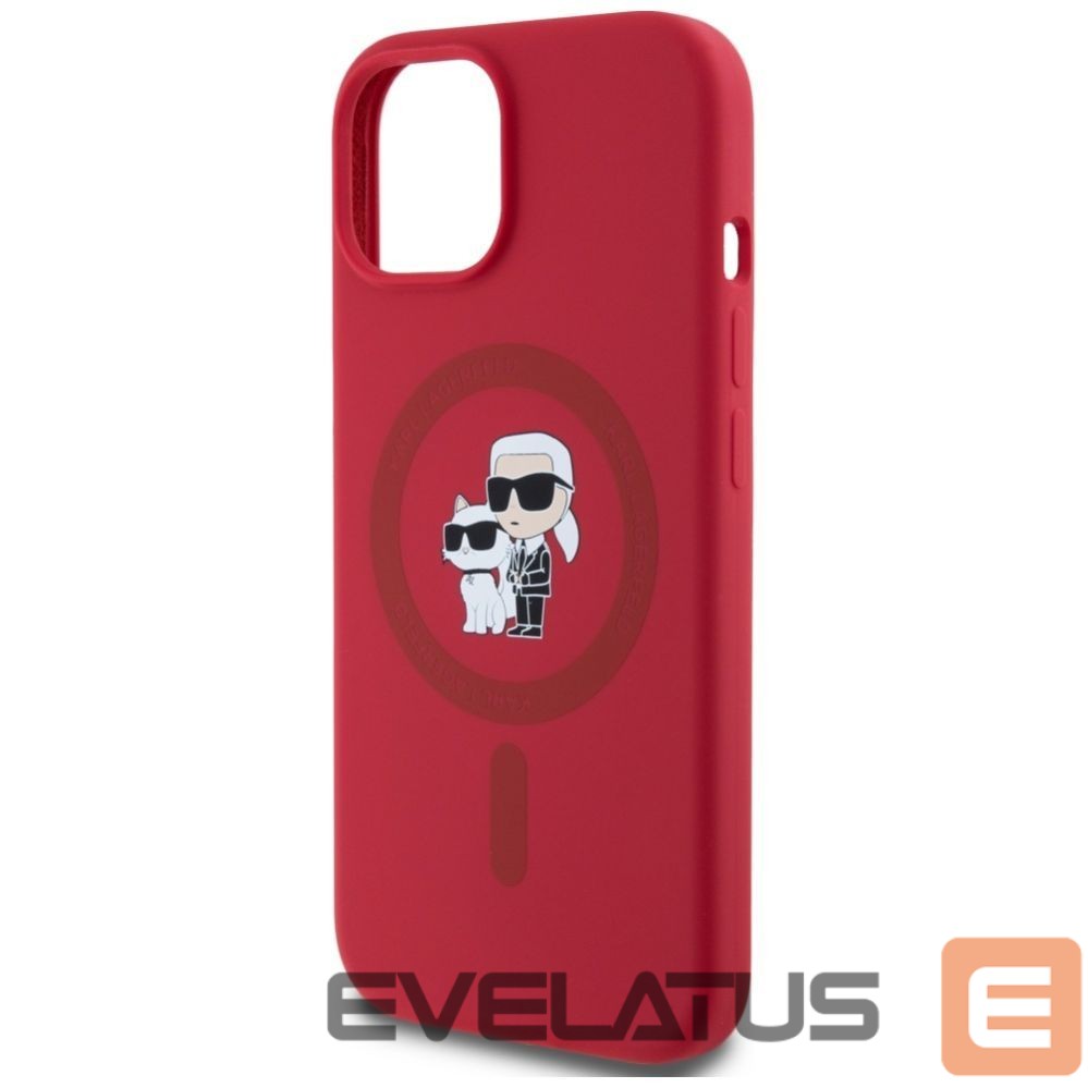 Kitos prekės Karl Lagerfeld Karl Lagerfeld Silicone Karl&Choupette Heads Ring MagSafe iPhone 15 Case - Red