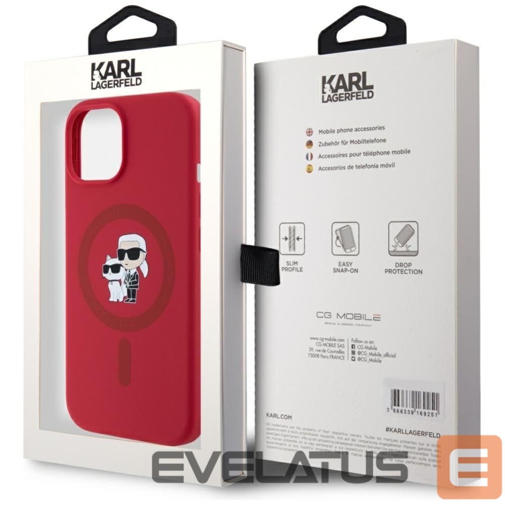 Kitos prekės Karl Lagerfeld Karl Lagerfeld Silicone Karl&Choupette Heads Ring MagSafe iPhone 15 Case - Red