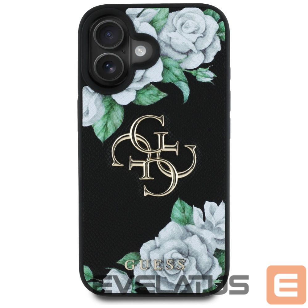 Kitos prekės Guess Guess Grained Roses Big 4G logo case for iPhone 16 - black