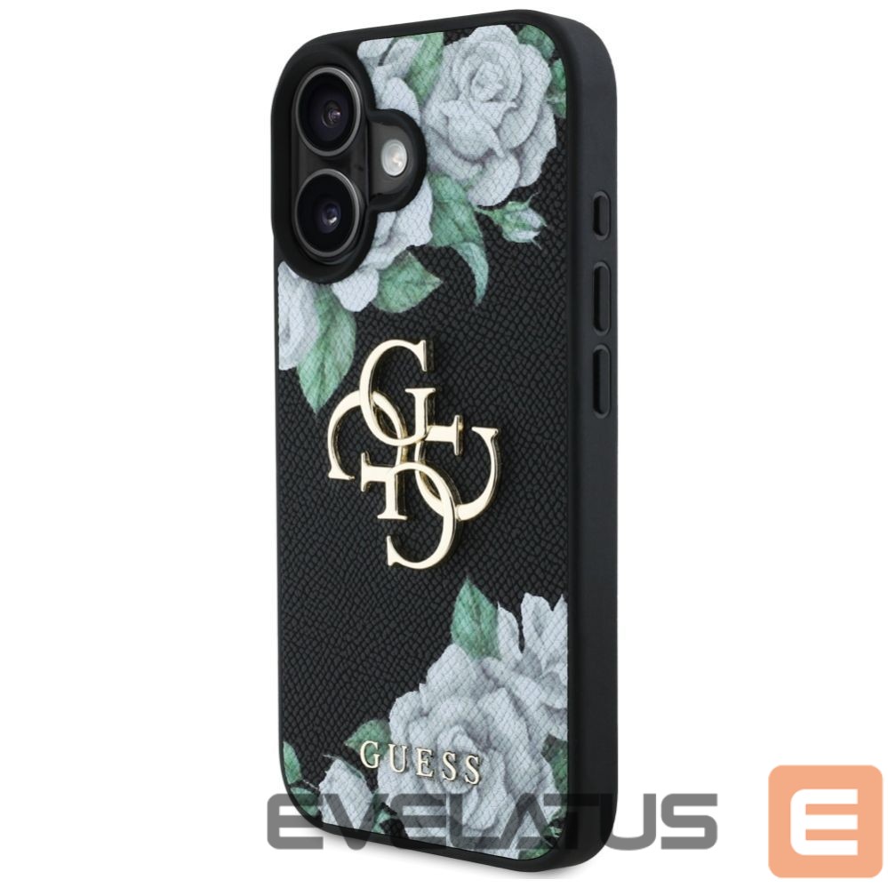 Kitos prekės Guess Guess Grained Roses Big 4G logo case for iPhone 16 - black