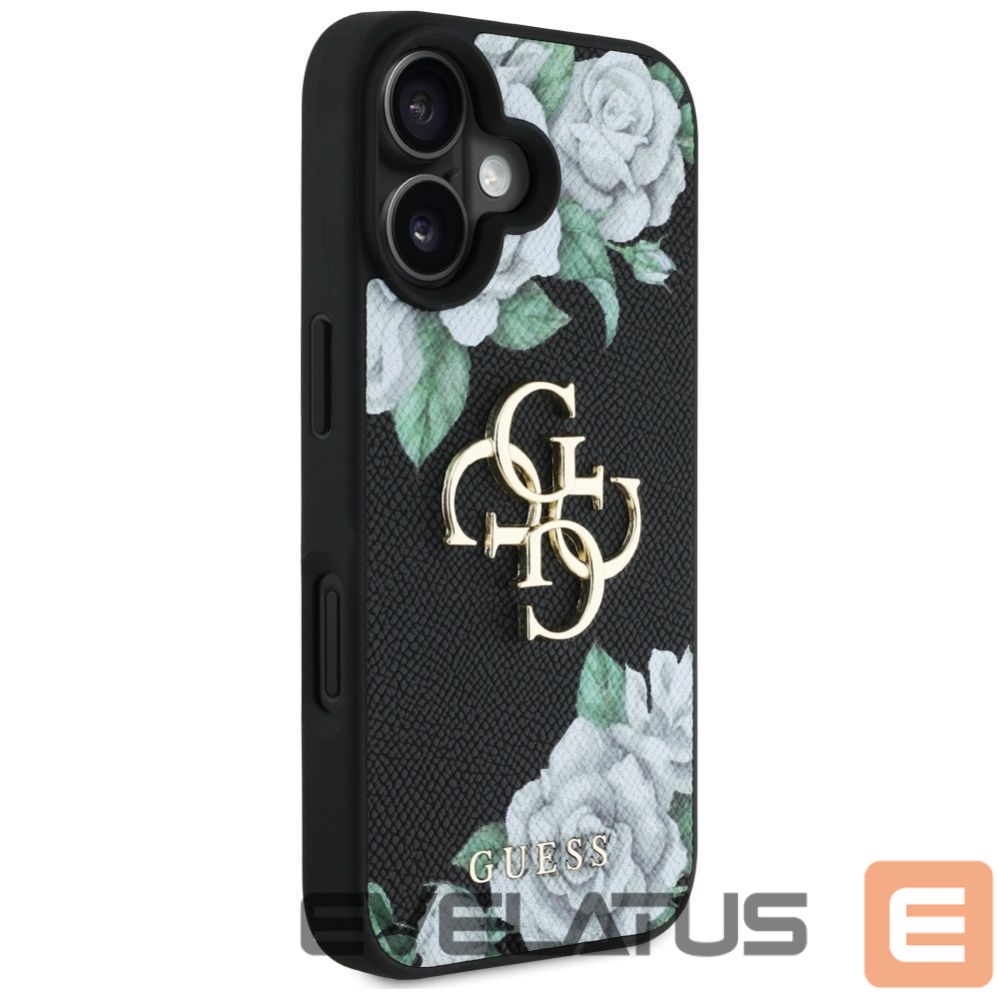 Kitos prekės Guess Guess Grained Roses Big 4G logo case for iPhone 16 - black
