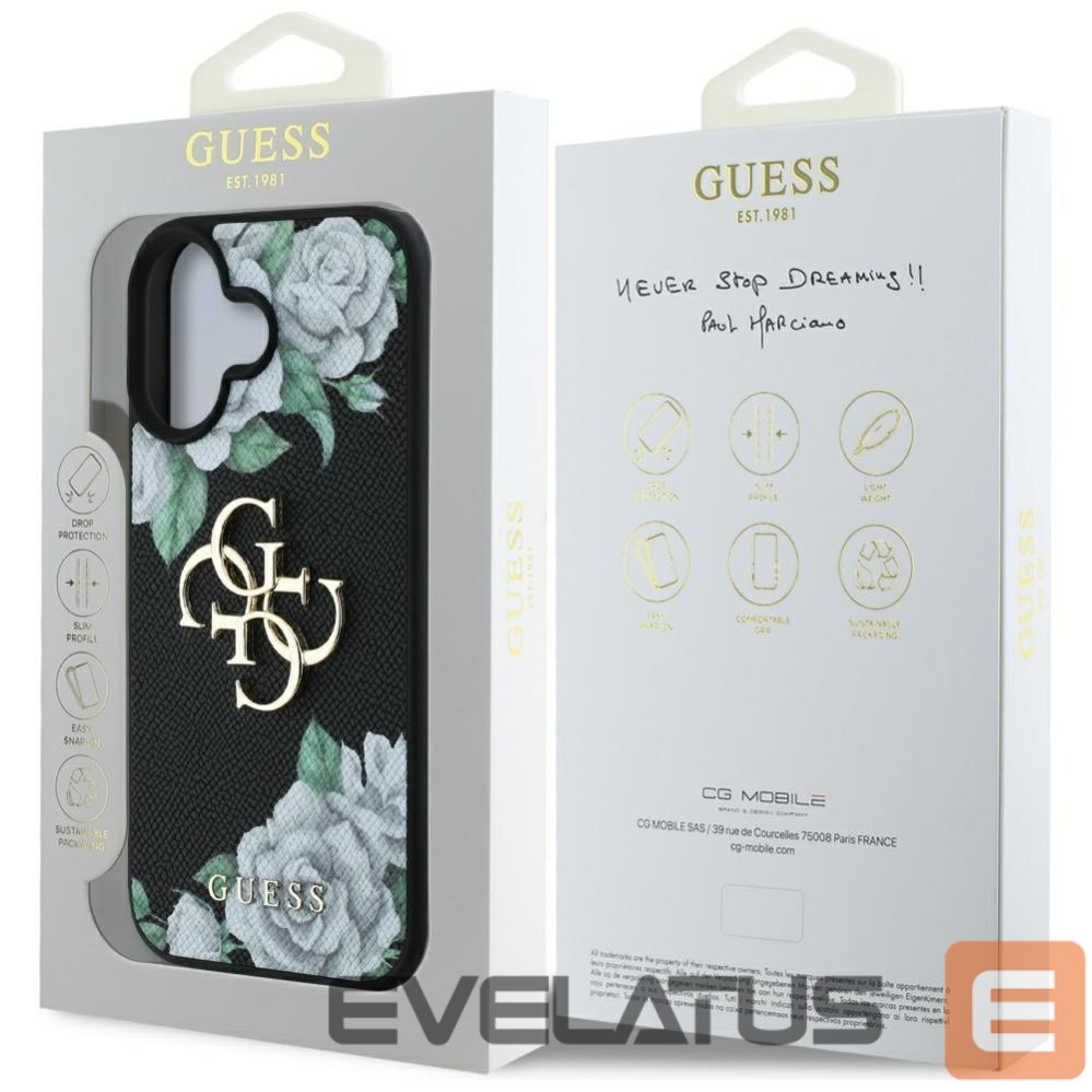 Kitos prekės Guess Guess Grained Roses Big 4G logo case for iPhone 16 - black
