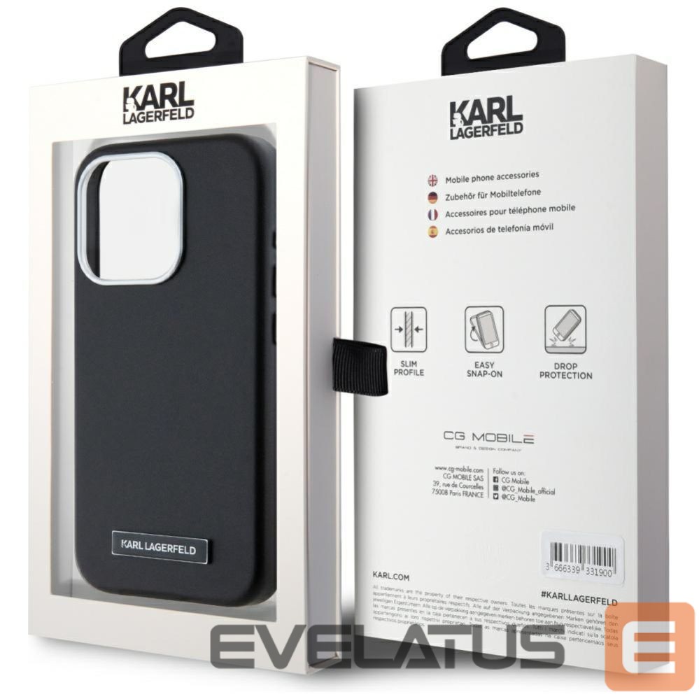 Kitos prekės Karl Lagerfeld Karl Lagerfeld FW Metal Plate MagSafe iPhone 15 Pro Max Case - Black
